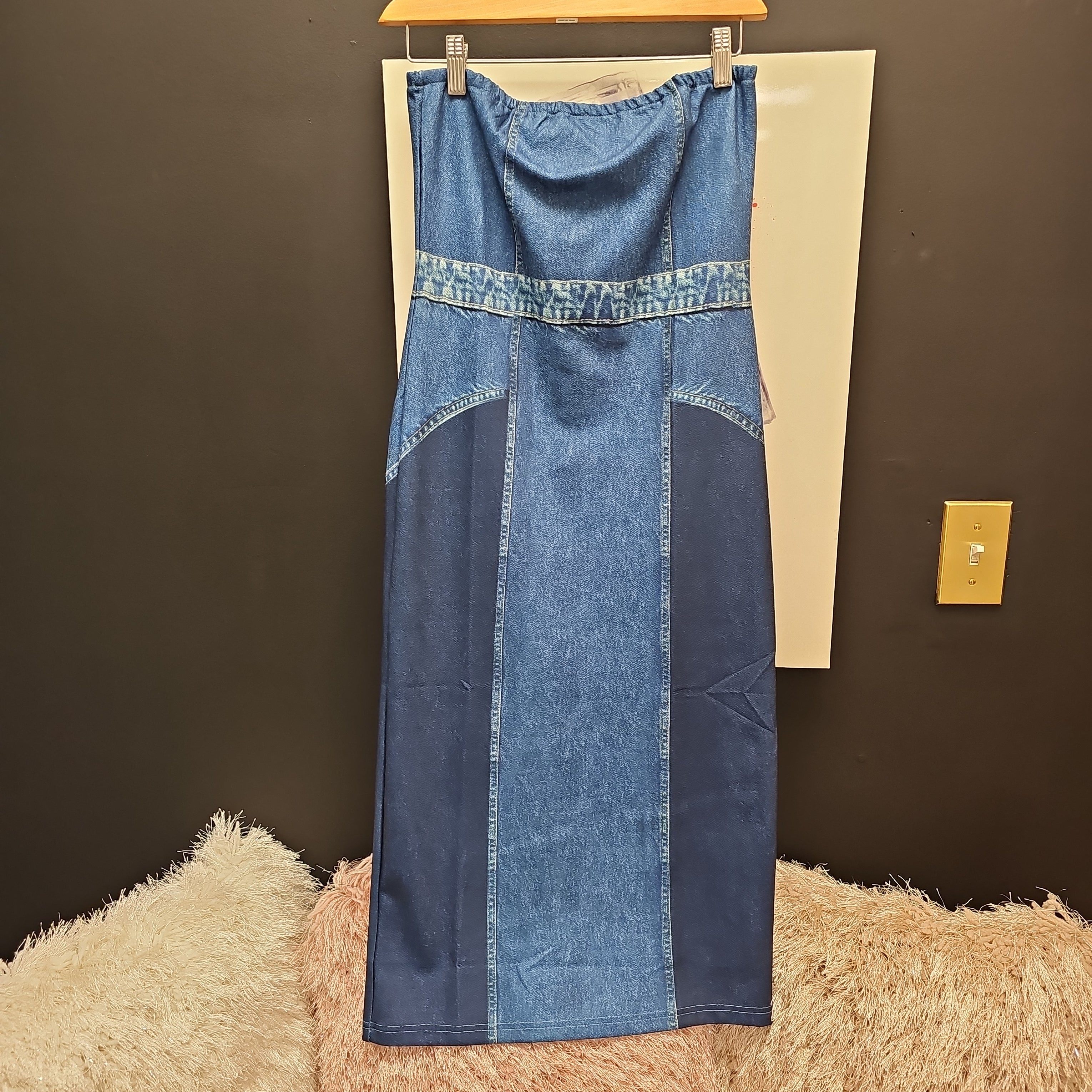 Denim Look Strapless Midi Dress