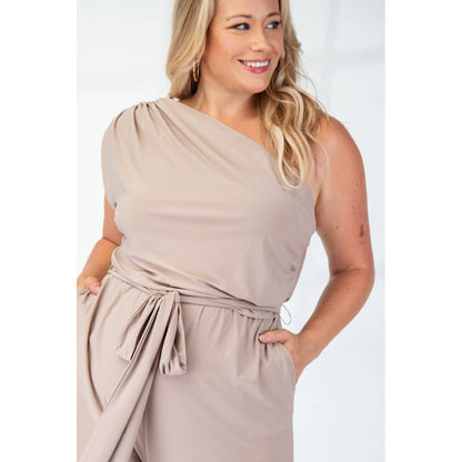 PLUS SIZE PRT KNIT ONE SHOULDER JUMPSUIT