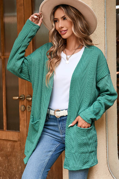 Textured Knit Open Front Cardigan with Pocket