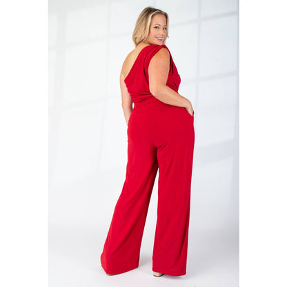 PLUS SIZE PRT KNIT ONE SHOULDER JUMPSUIT