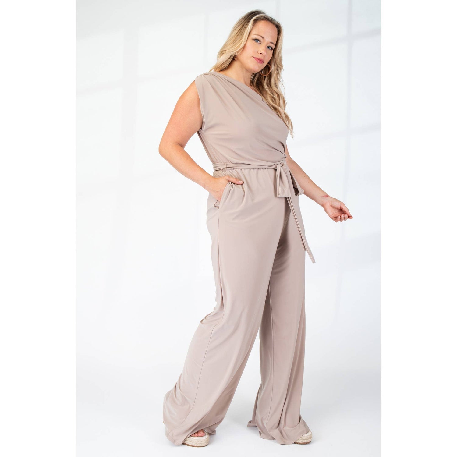 PLUS SIZE PRT KNIT ONE SHOULDER JUMPSUIT