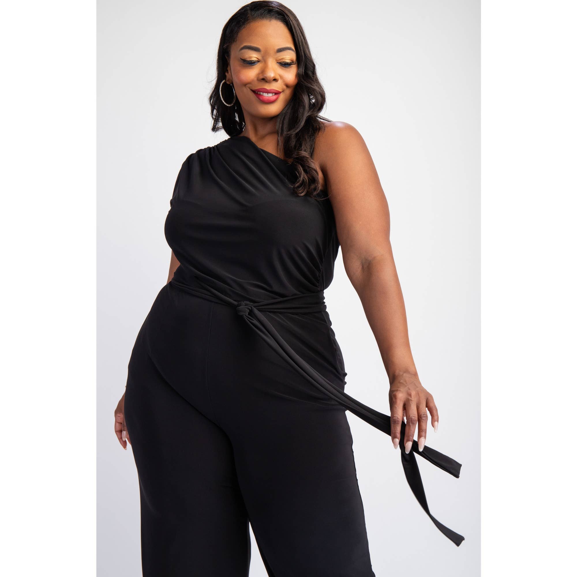 PLUS SIZE PRT KNIT ONE SHOULDER JUMPSUIT