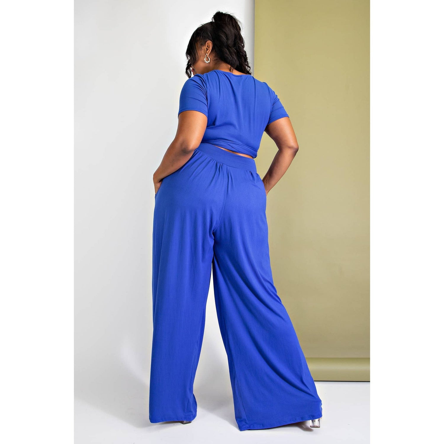 PLUS SIZE WRAP AROUND SHORT SLEEVE TOP N PANTS SET