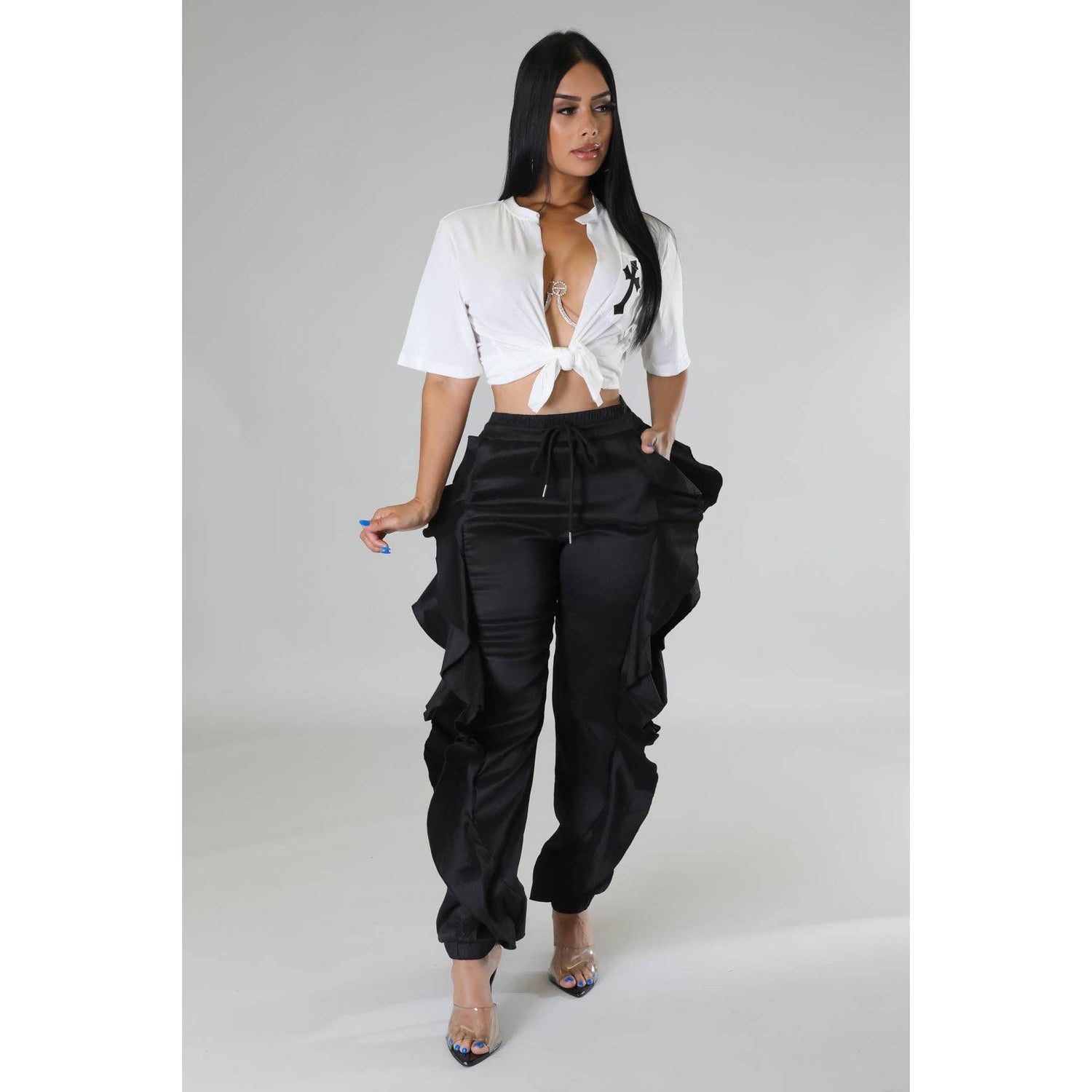 Elastic Waistband Ruffle Joggers Pants