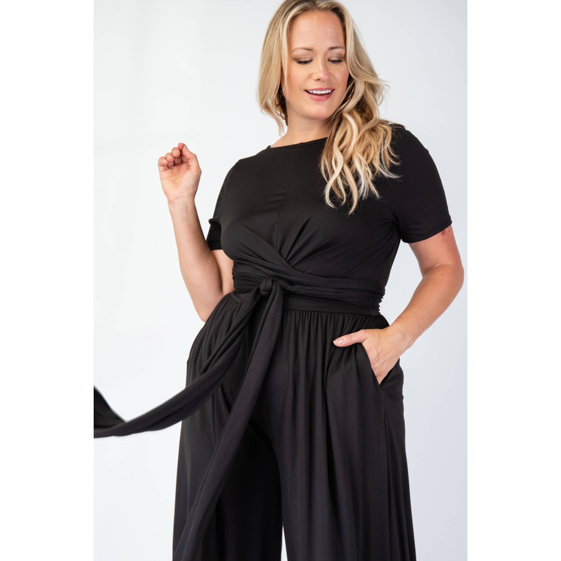 PLUS SIZE WRAP AROUND SHORT SLEEVE TOP N PANTS SET