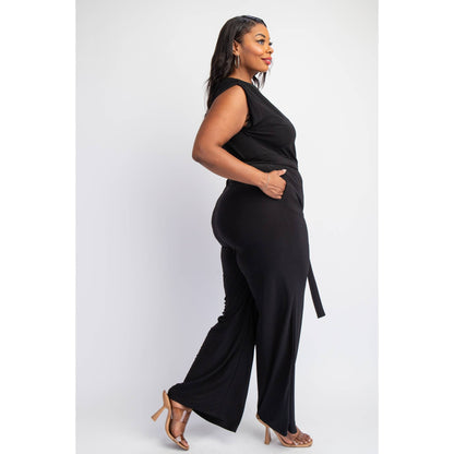 PLUS SIZE PRT KNIT ONE SHOULDER JUMPSUIT