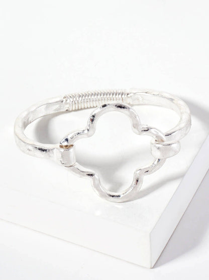 Hammered Metal Quatrefoil Hook Clasp Hinged Bracelet