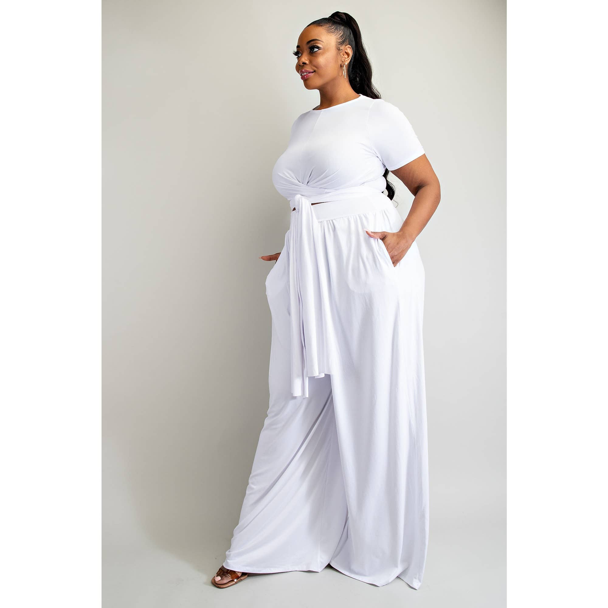 PLUS SIZE WRAP AROUND SHORT SLEEVE TOP N PANTS SET