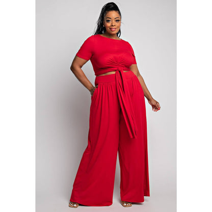 PLUS SIZE WRAP AROUND SHORT SLEEVE TOP N PANTS SET