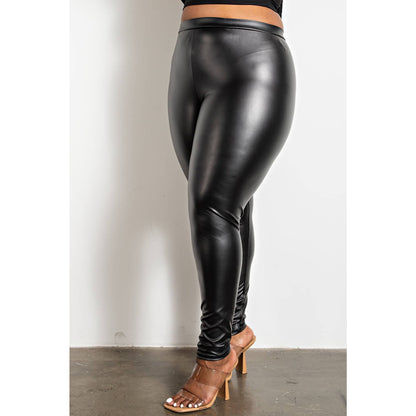 PLUS SIZE FAUX LEATHER HIGH RISE LEGGINGS