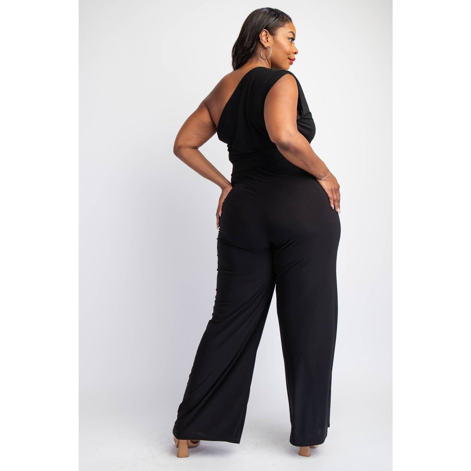 PLUS SIZE PRT KNIT ONE SHOULDER JUMPSUIT