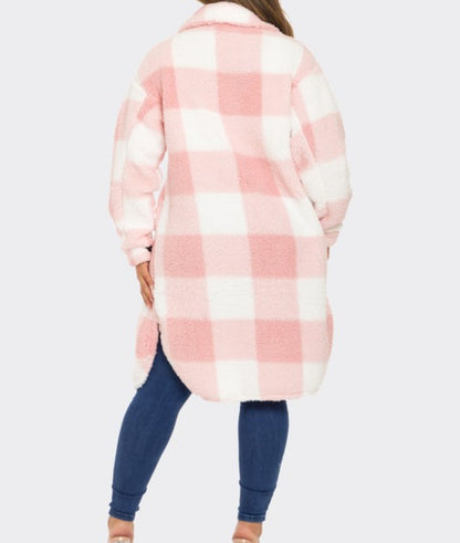 Checkered Pink Long Sleeve Button Up Jacket