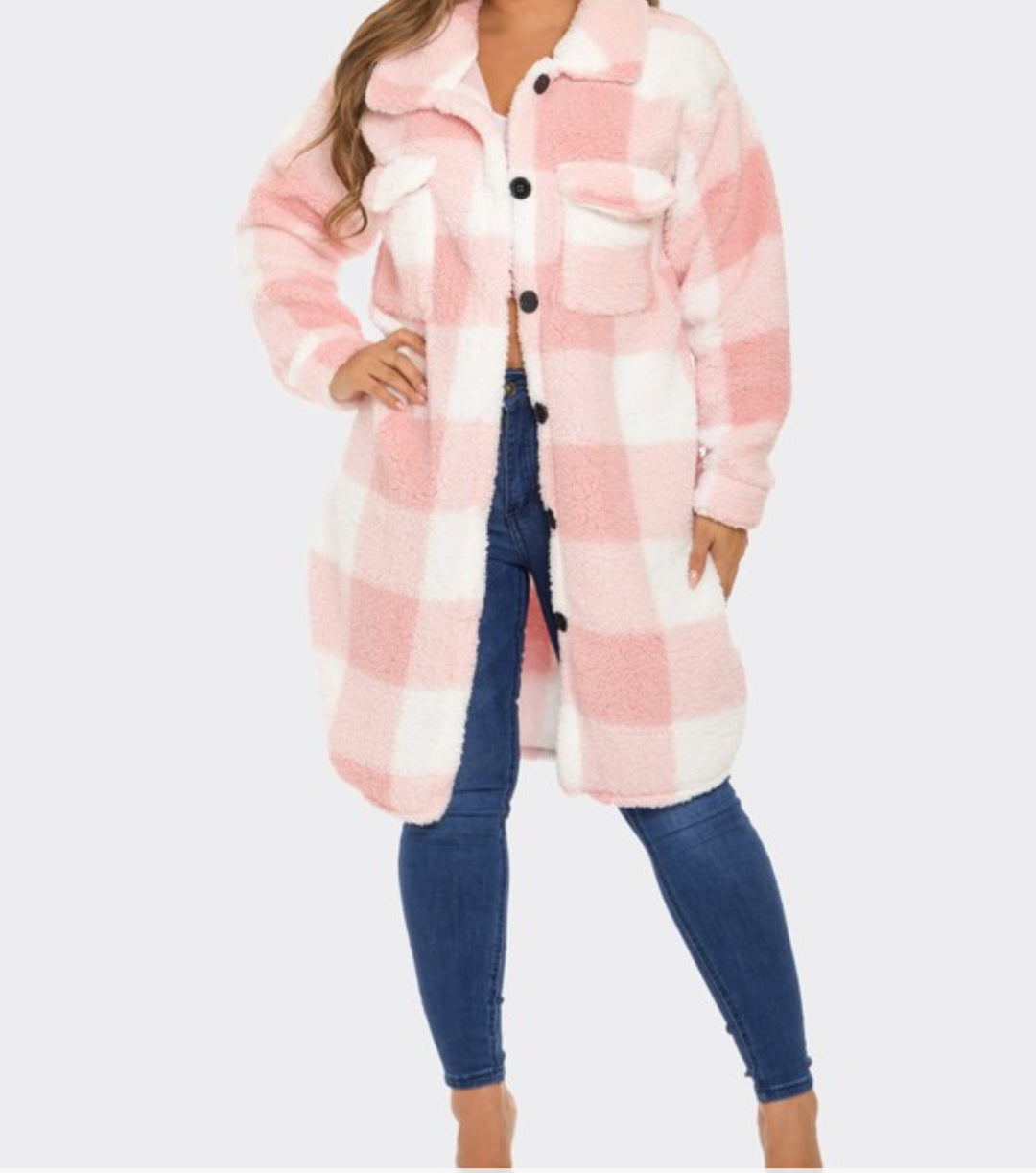 Checkered Pink Long Sleeve Button Up Jacket