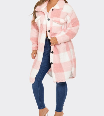 Checkered Pink Long Sleeve Button Up Jacket