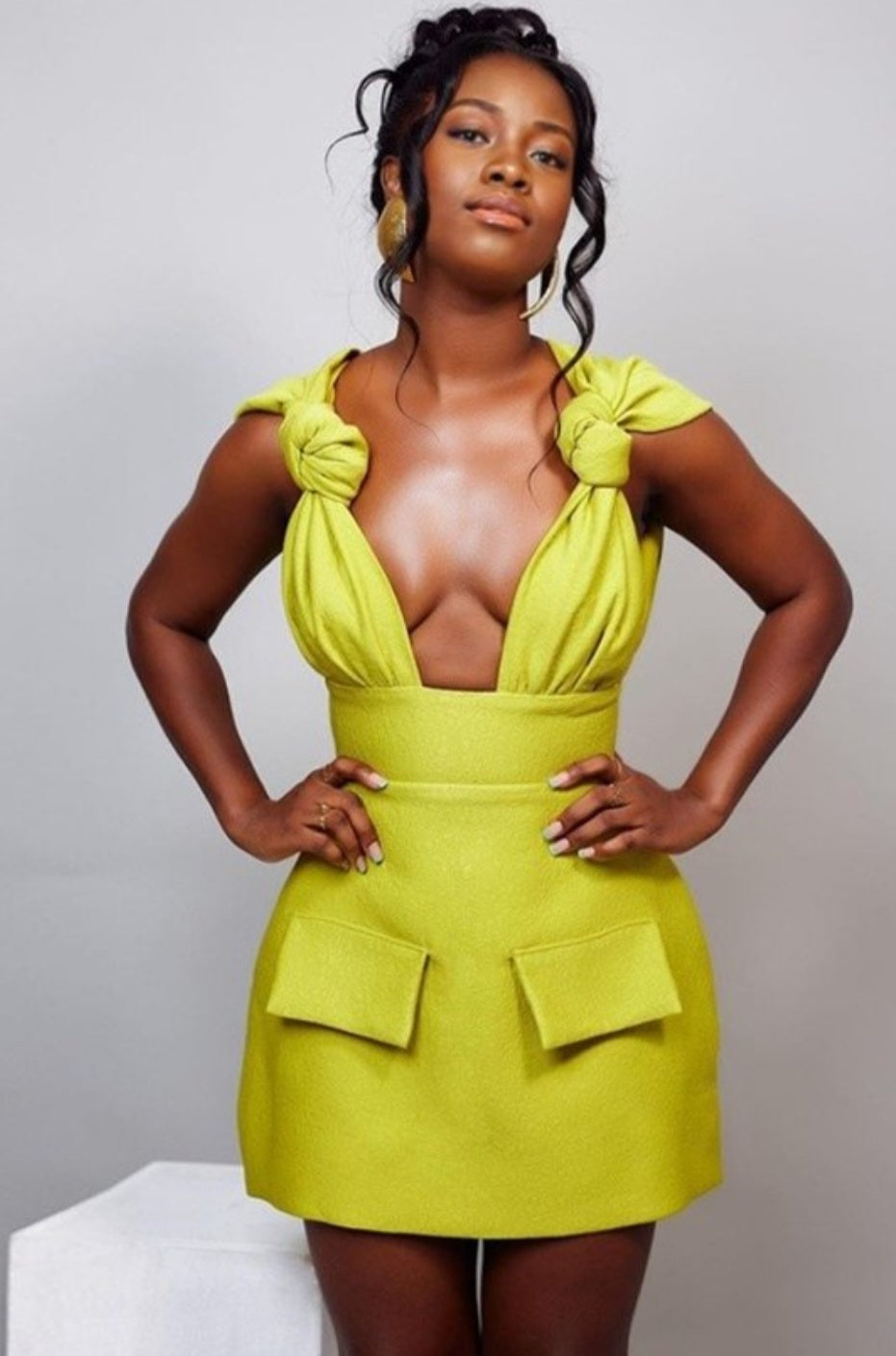 Deep Cut Chartreuse Dress