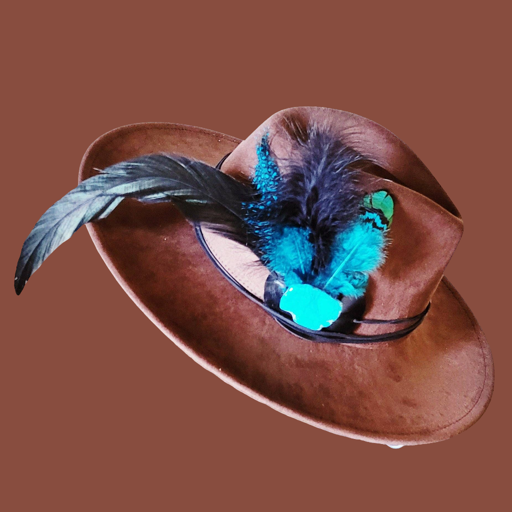 Boho Western Hat w/ Choice of Feather Hat Band-Brown 982d