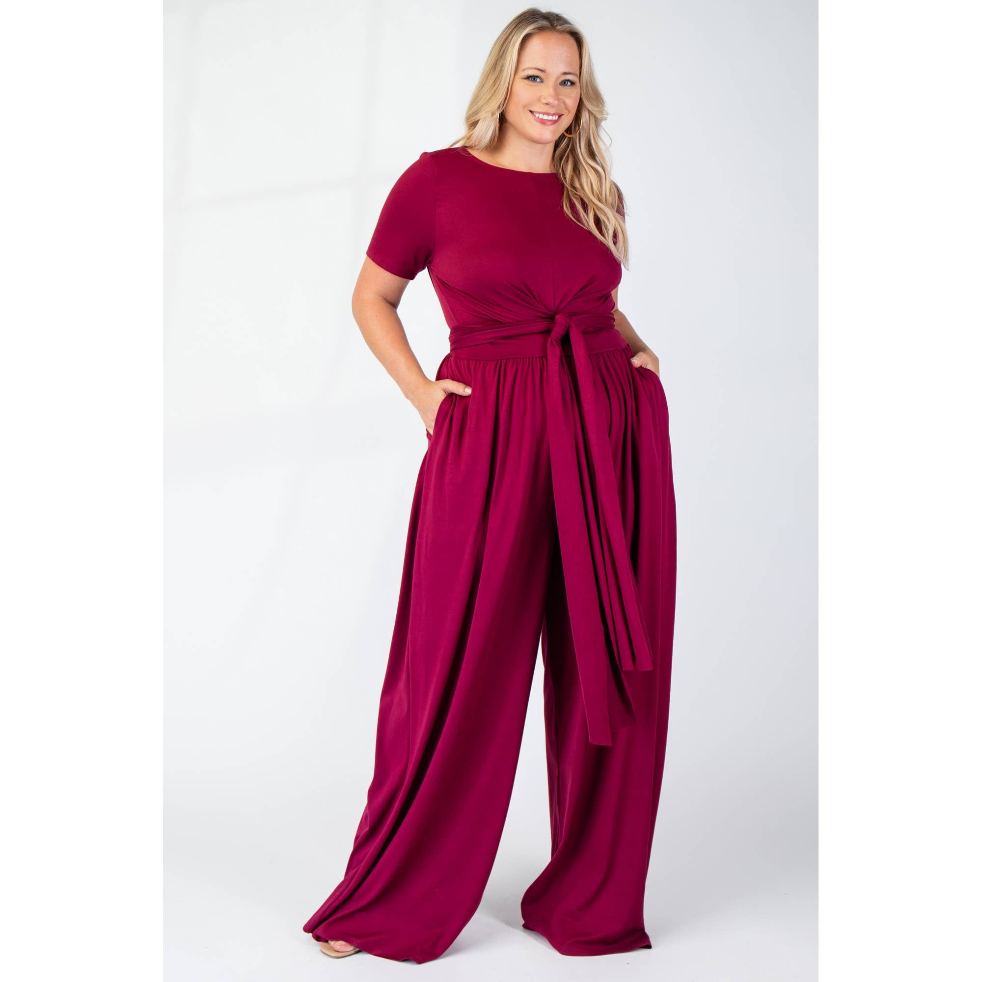 PLUS SIZE WRAP AROUND SHORT SLEEVE TOP N PANTS SET