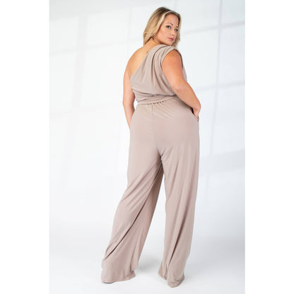 PLUS SIZE PRT KNIT ONE SHOULDER JUMPSUIT