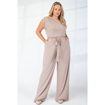 PLUS SIZE PRT KNIT ONE SHOULDER JUMPSUIT