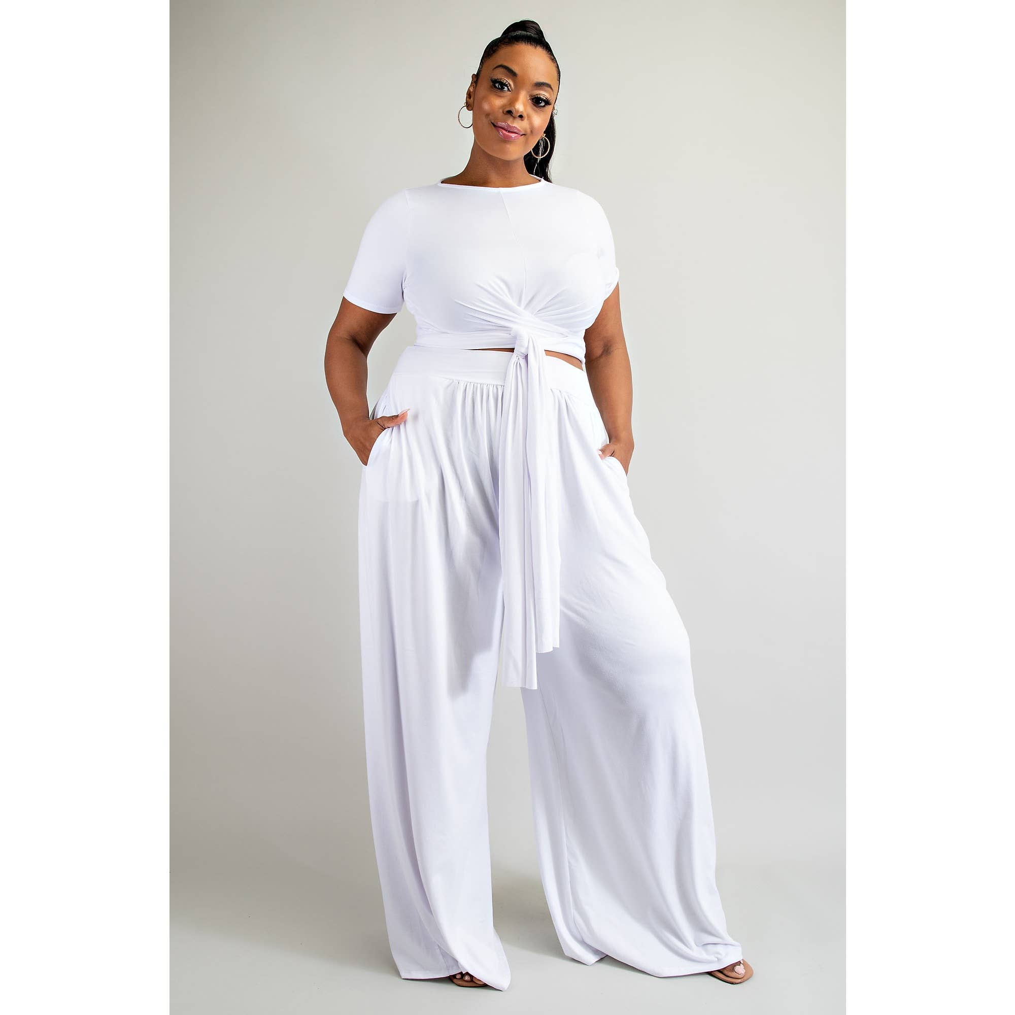 PLUS SIZE WRAP AROUND SHORT SLEEVE TOP N PANTS SET