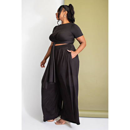 PLUS SIZE WRAP AROUND SHORT SLEEVE TOP N PANTS SET