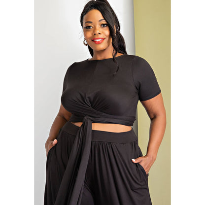 PLUS SIZE WRAP AROUND SHORT SLEEVE TOP N PANTS SET