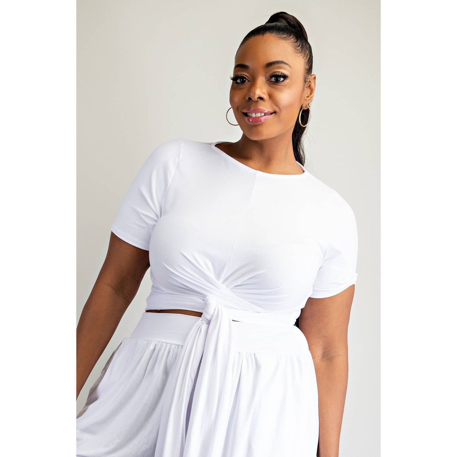 PLUS SIZE WRAP AROUND SHORT SLEEVE TOP N PANTS SET