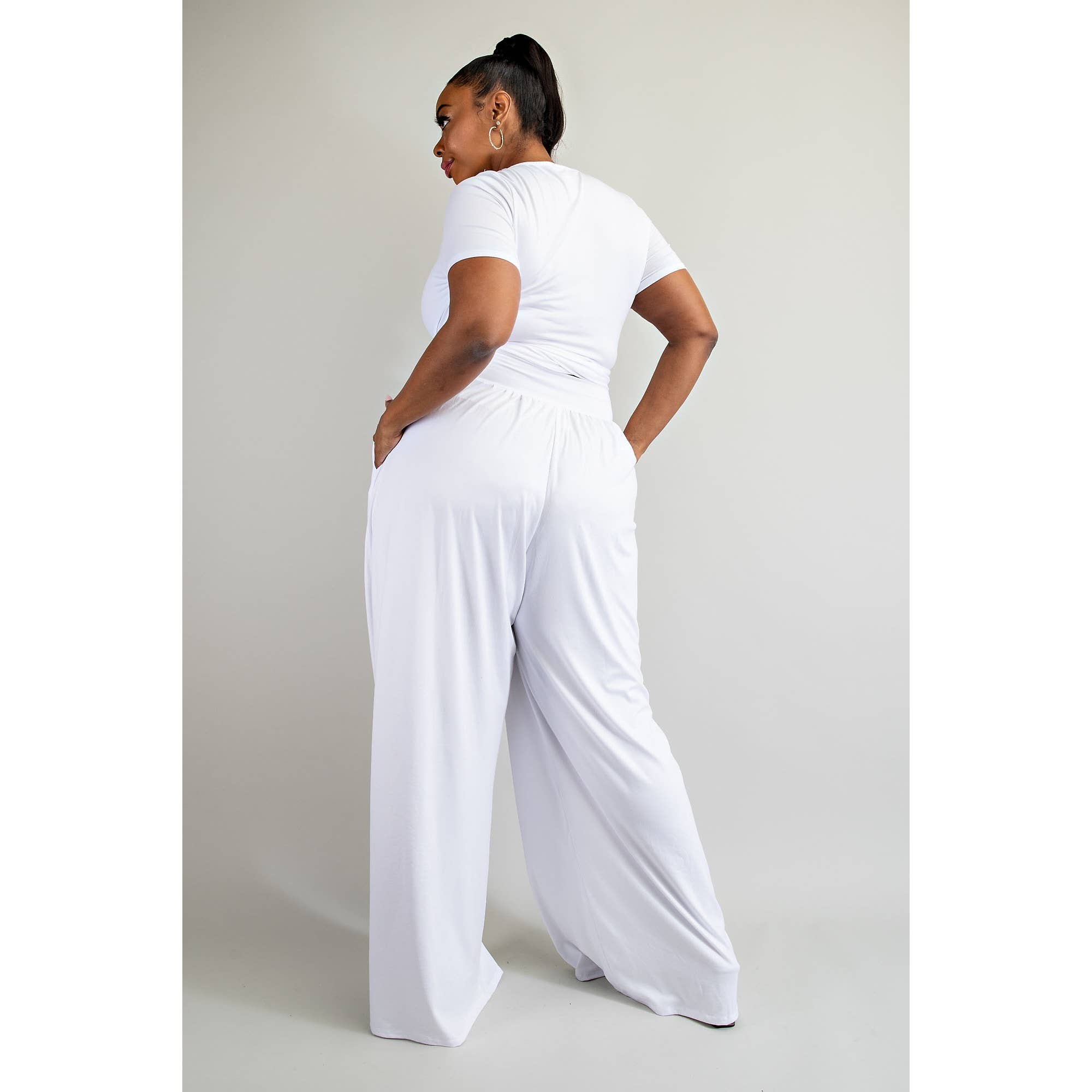 PLUS SIZE WRAP AROUND SHORT SLEEVE TOP N PANTS SET