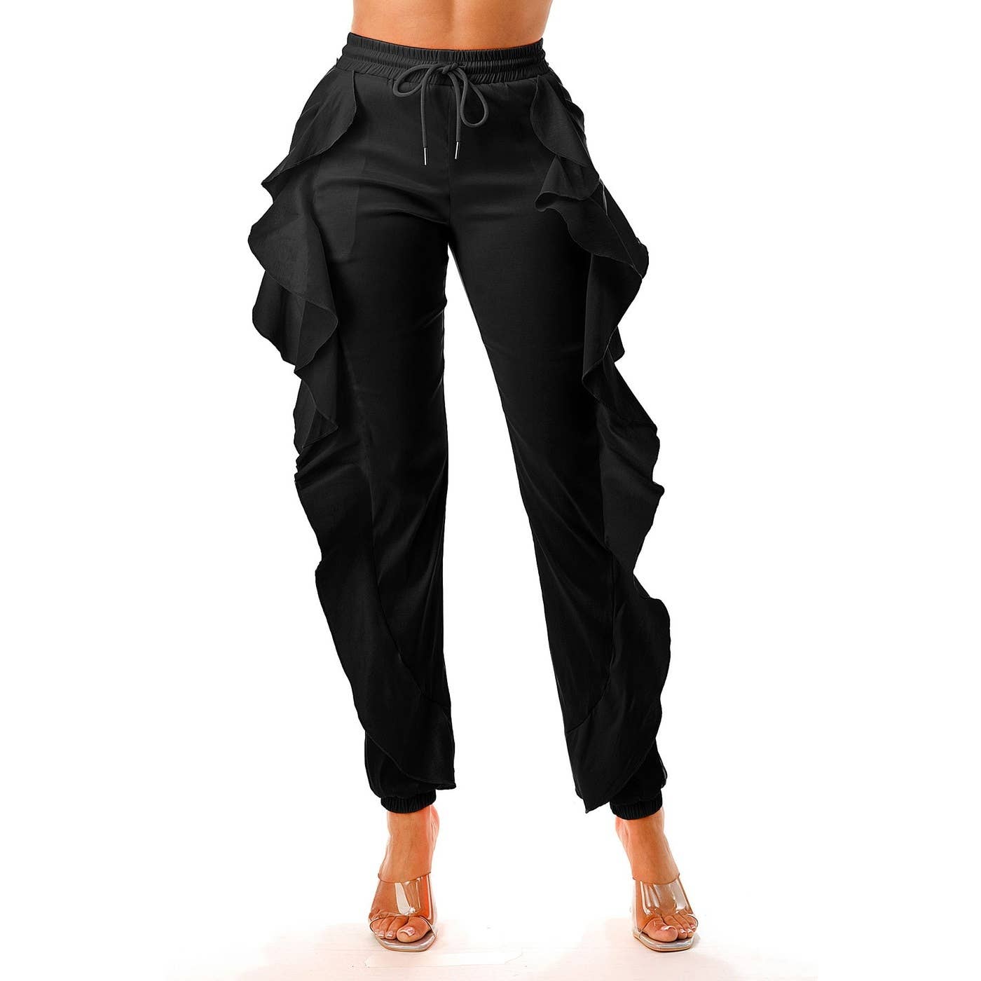 Elastic Waistband Ruffle Joggers Pants