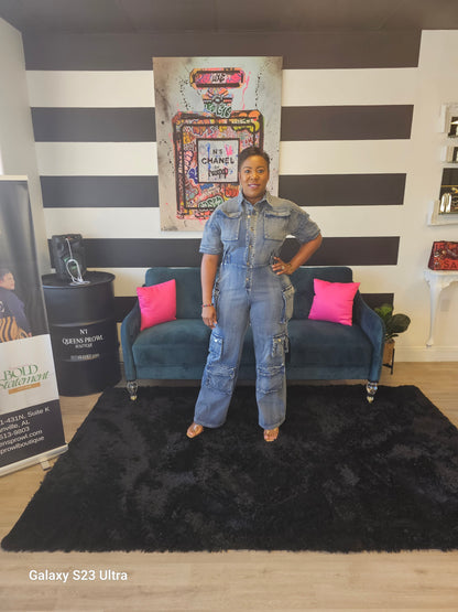 Denim Cargo Jumpsuit