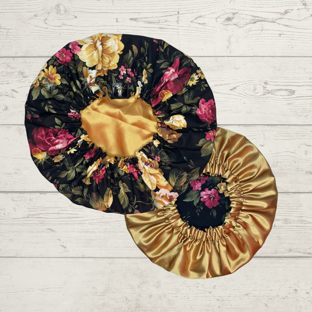 Black Floral Satin Lined Bonnet